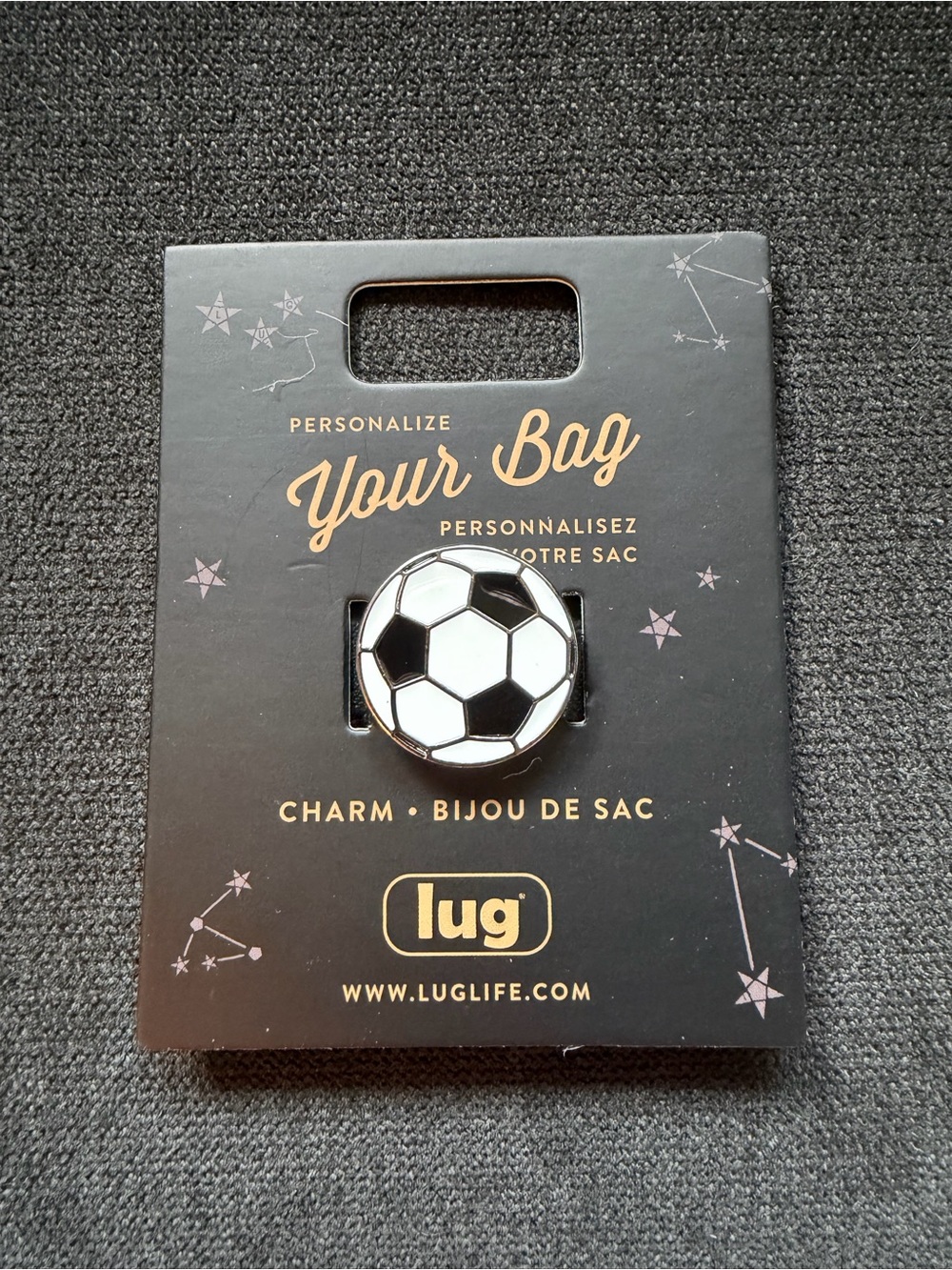 Lug Novelty Bag Sparkle Enamel Purse Charm – Soccer Ball Football Black White